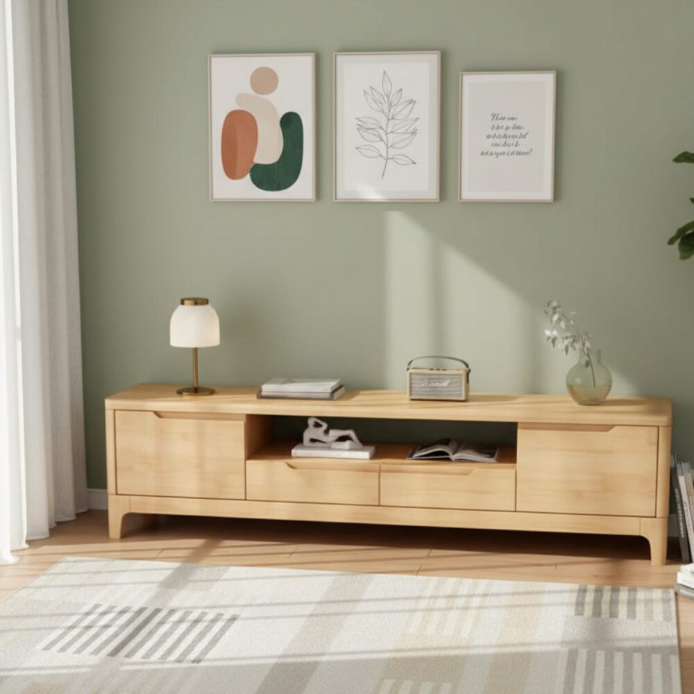 nut-brown-rubberwood-tv-stand-with-shelves-cabinet-6 Nut Brown Rubberwood Tv Stand With Shelves Cabinet 6