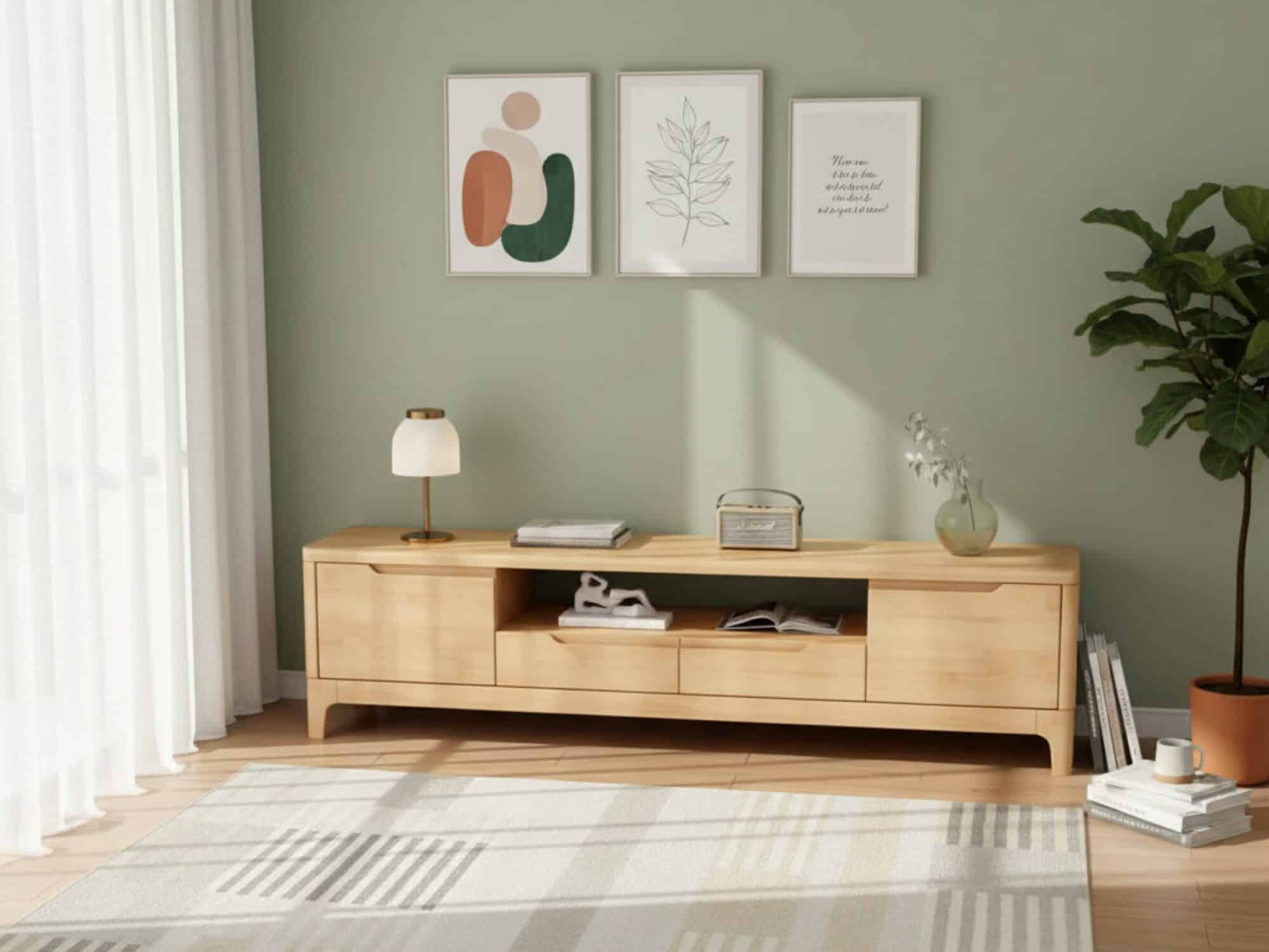 nut-brown-rubberwood-tv-stand-with-shelves-cabinet-6 Nut Brown Rubberwood Tv Stand With Shelves Cabinet 6