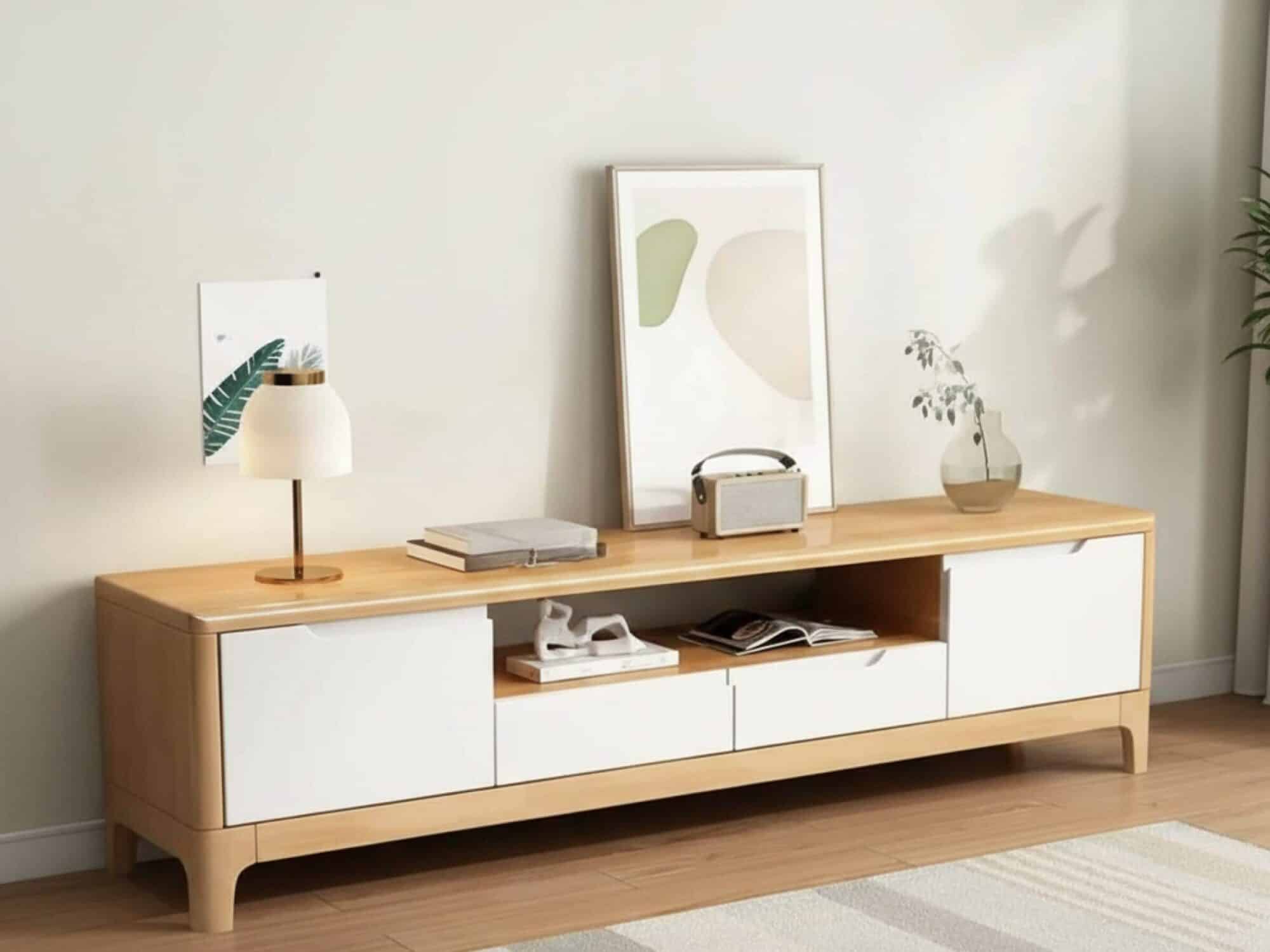 nut-brown-rubberwood-tv-stand-with-shelves-cabinet-7 Nut Brown Rubberwood Tv Stand With Shelves Cabinet 7