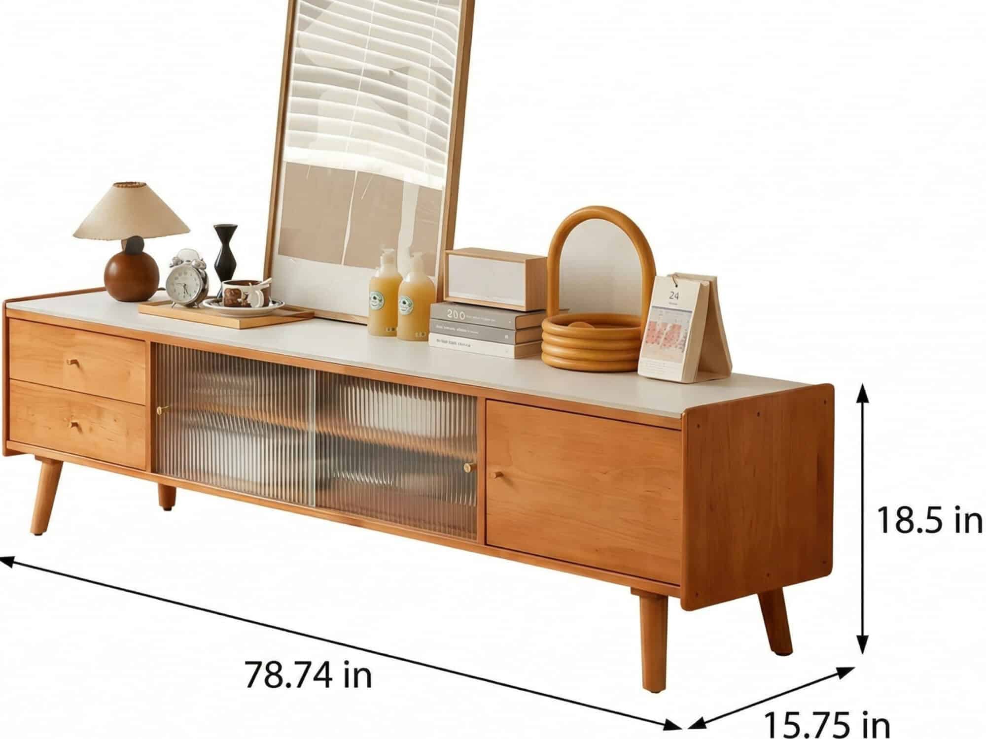 Nut-Brown Wood Drawers Open Storage TV Stand with Legs - dimensions - 相册图 #17 2 Nut-Brown Wood Drawers Open Storage TV Stand with Legs 相册图 #17 dimensions