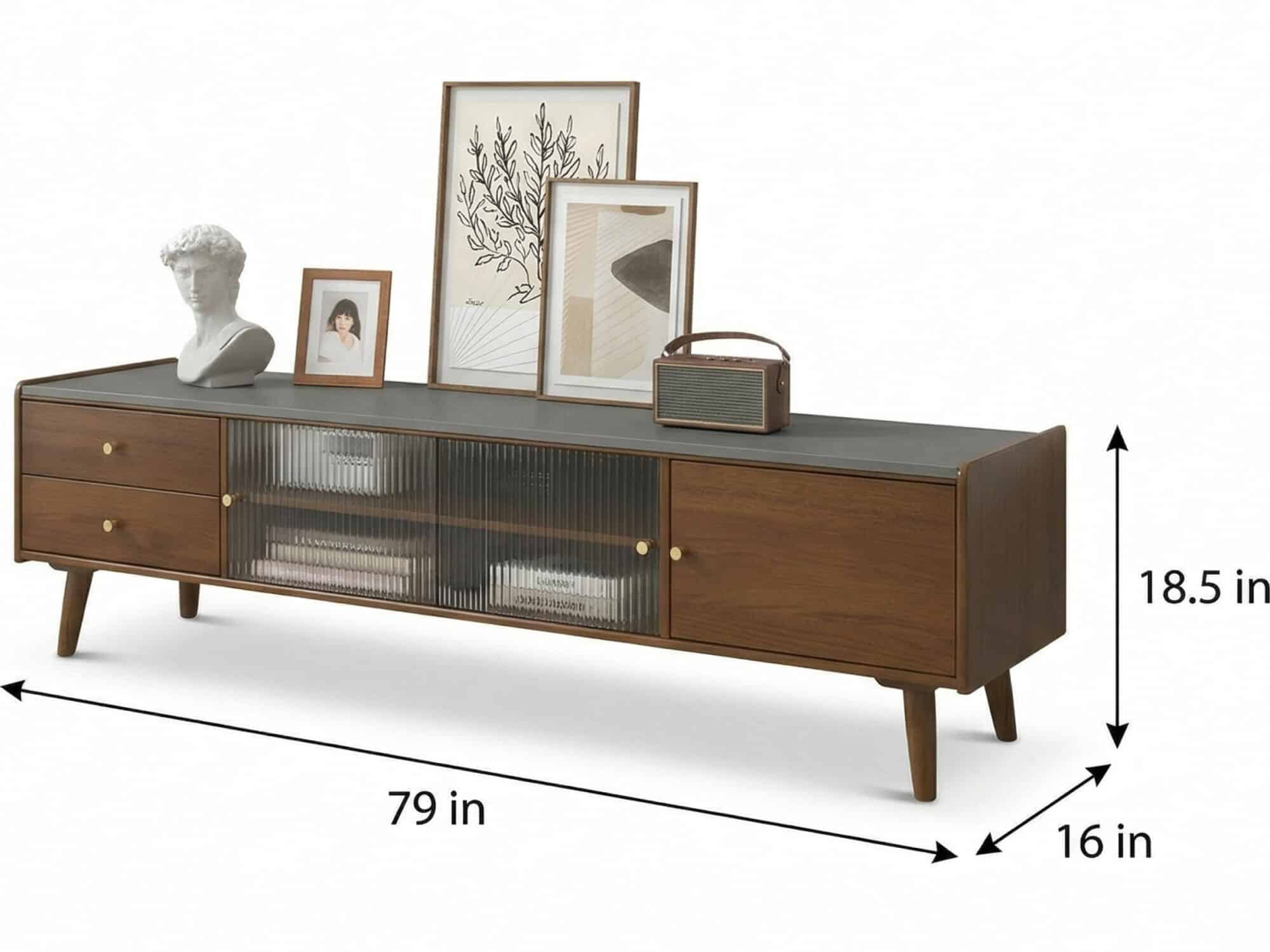 Nut-Brown Wood Drawers Open Storage TV Stand with Legs - dimensions - 相册图 #20 Nut-Brown Wood Drawers Open Storage TV Stand with Legs 相册图 #20 dimensions