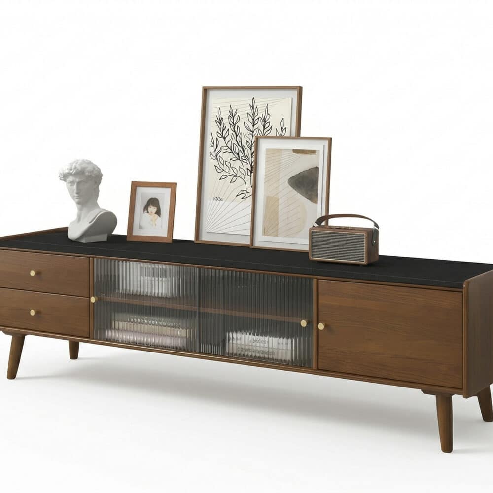 Nut-Brown Wood Drawers Open Storage TV Stand with Legs - resized - 相册图 #6 Nut-Brown Wood Drawers Open Storage TV Stand with Legs 相册图 #6 resized