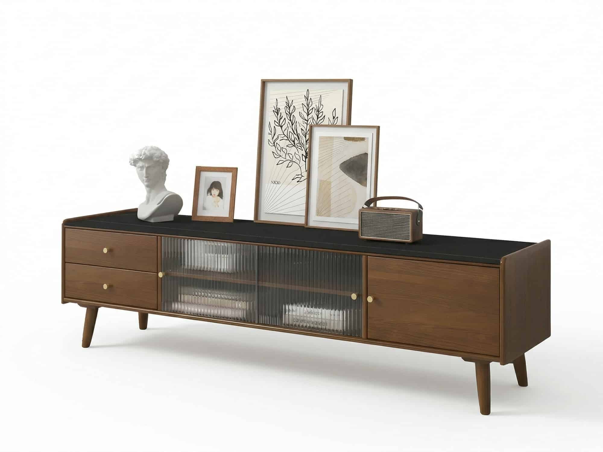 Nut-Brown Wood Drawers Open Storage TV Stand with Legs - resized - 相册图 #6 Nut-Brown Wood Drawers Open Storage TV Stand with Legs 相册图 #6 resized