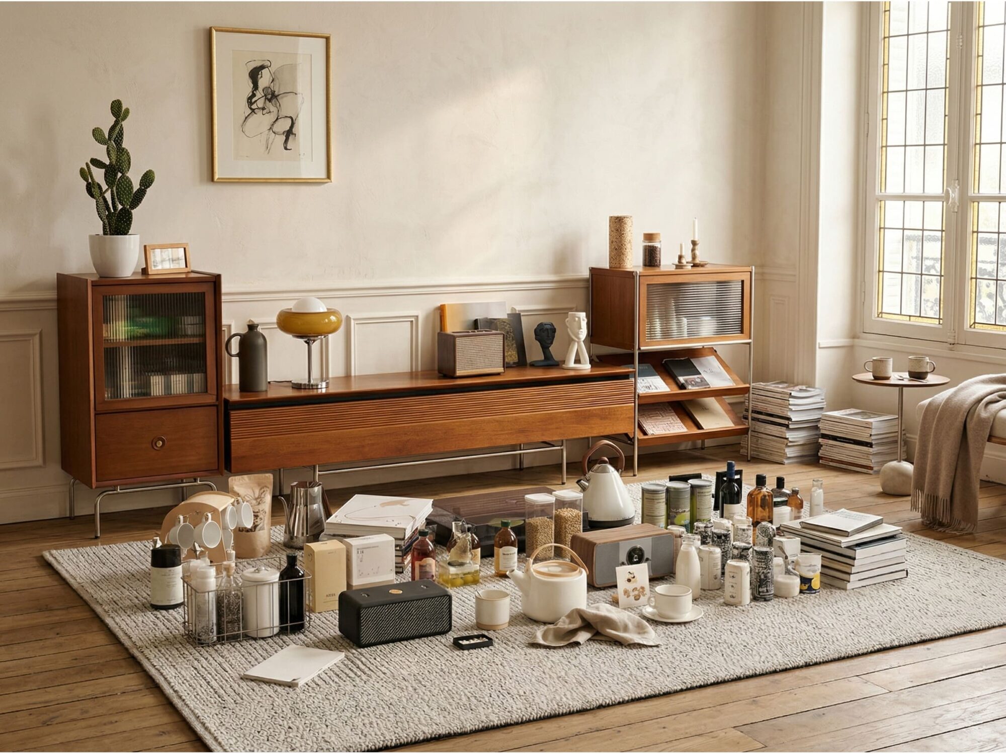 Retro Rectangular Cherry Wood Living Room TV Stand Brown - scene - 相册图 #2 Retro Rectangular Cherry Wood Living Room TV Stand Brown 相册图 #2 scene