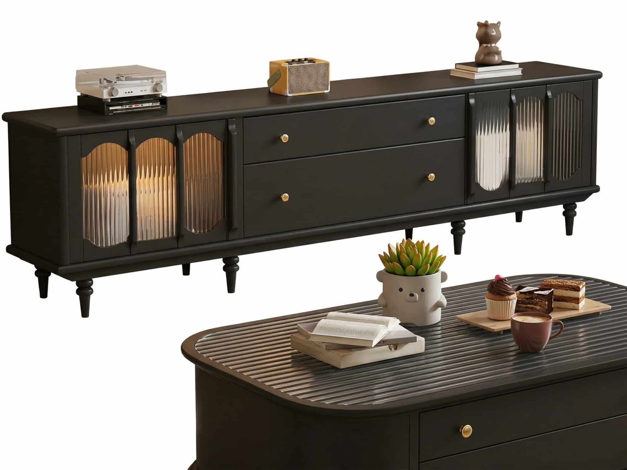 Rustic Black Wood Drawers Cabinet Long TV Stand - resized - 相册图 #6 Rustic Black Wood Drawers Cabinet Long TV Stand 相册图 #6 resized