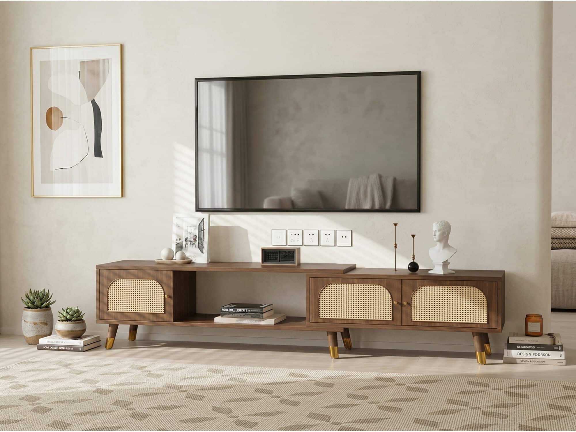 Scandinavian Black Rectangle Shelves Cabinet TV Stand - scene - 相册图 #1 Scandinavian Black Rectangle Shelves Cabinet TV Stand 相册图 #1 scene