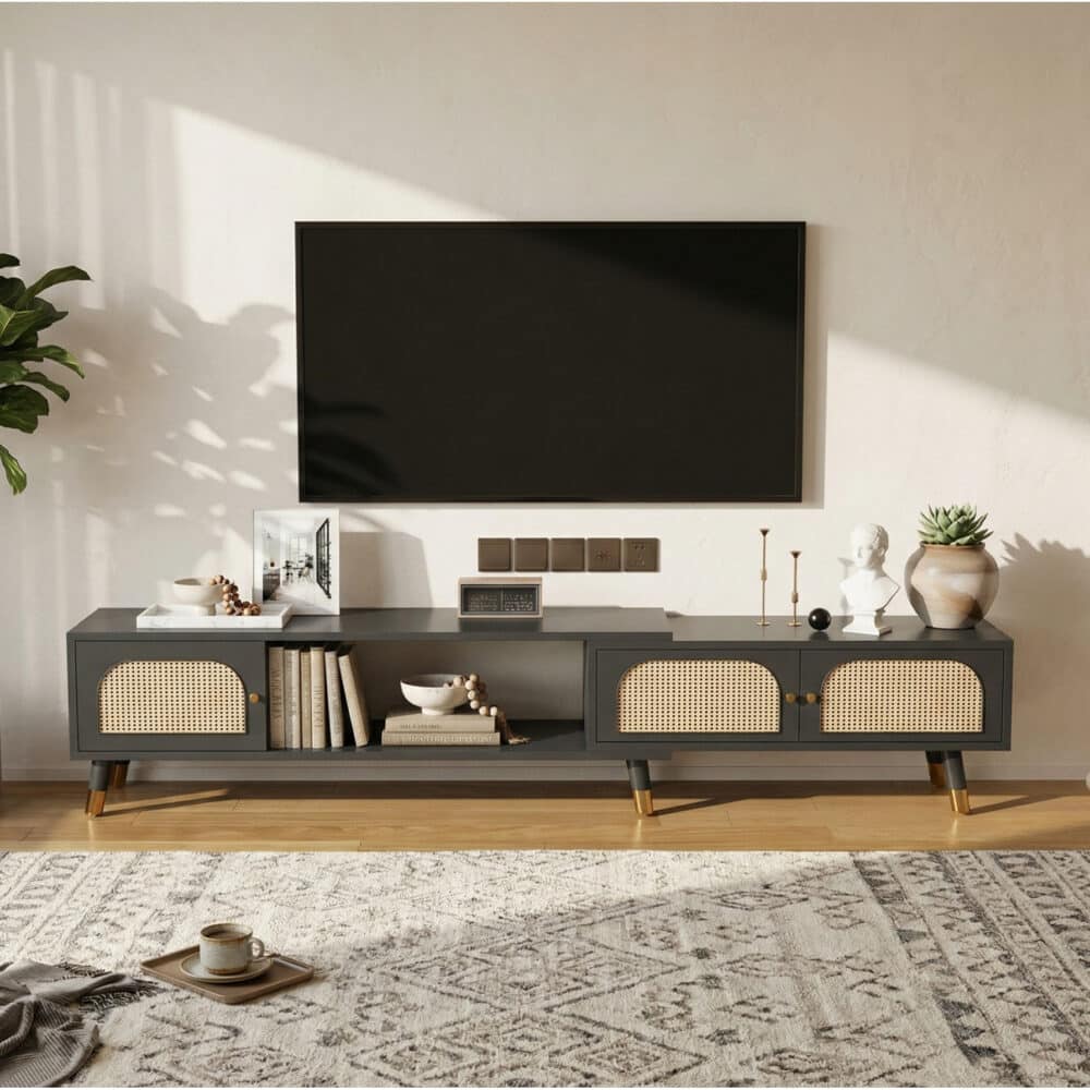 Scandinavian Black Rectangle Shelves Cabinet TV Stand - scene - 相册图 #2 Scandinavian Black Rectangle Shelves Cabinet TV Stand 相册图 #2 scene
