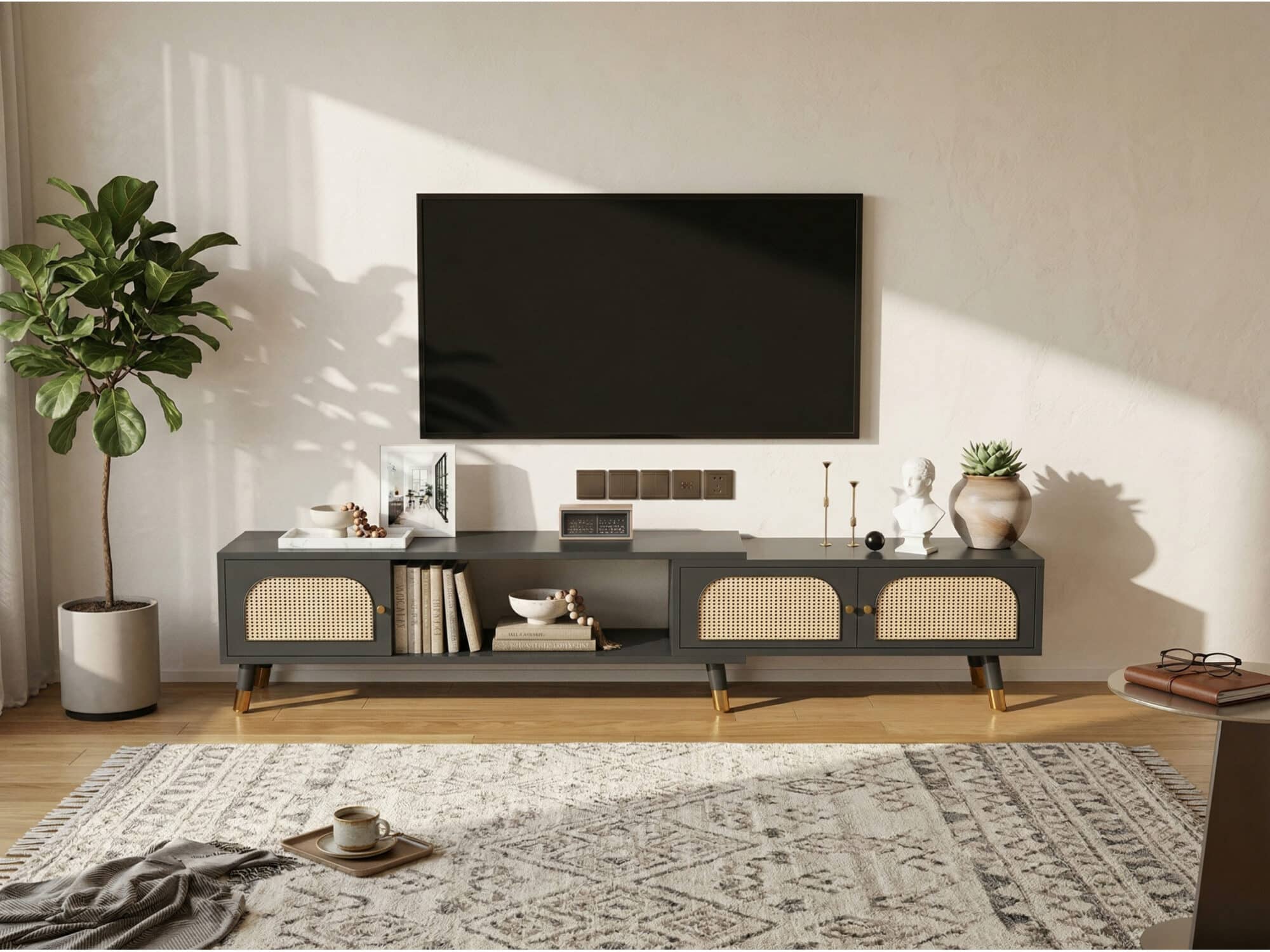 Scandinavian Black Rectangle Shelves Cabinet TV Stand - scene - 相册图 #2 Scandinavian Black Rectangle Shelves Cabinet TV Stand 相册图 #2 scene