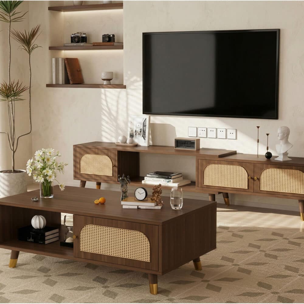 Scandinavian Black Rectangle Shelves Cabinet TV Stand - scene - 相册图 #3 Scandinavian Black Rectangle Shelves Cabinet TV Stand 相册图 #3 scene