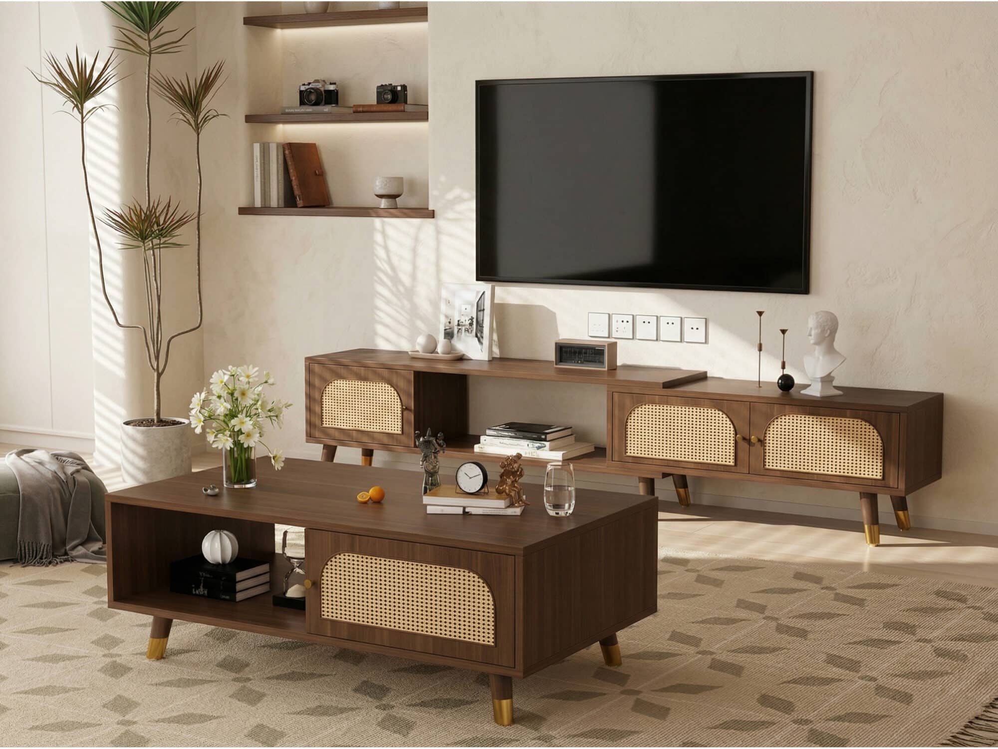 Scandinavian Black Rectangle Shelves Cabinet TV Stand - scene - 相册图 #3 Scandinavian Black Rectangle Shelves Cabinet TV Stand 相册图 #3 scene