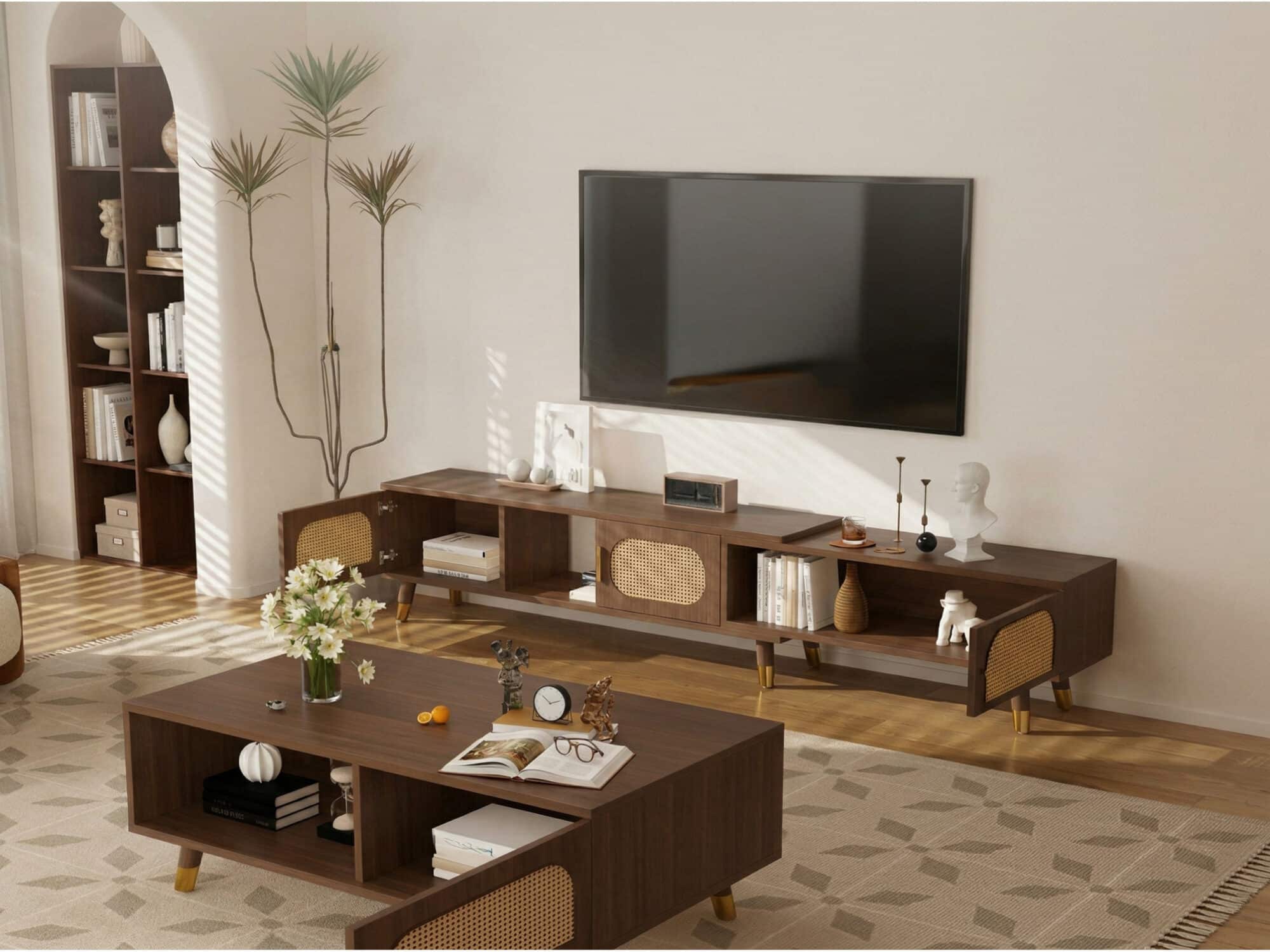 Scandinavian Black Rectangle Shelves Cabinet TV Stand - scene - 相册图 #6 Scandinavian Black Rectangle Shelves Cabinet TV Stand 相册图 #6 scene