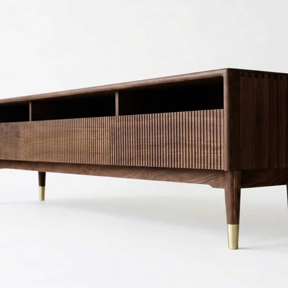 Scandinavian Brown Walnut Long TV Stand with Drawers - resized - 相册图 #1 Scandinavian Brown Walnut Long TV Stand with Drawers 相册图 #1 resized