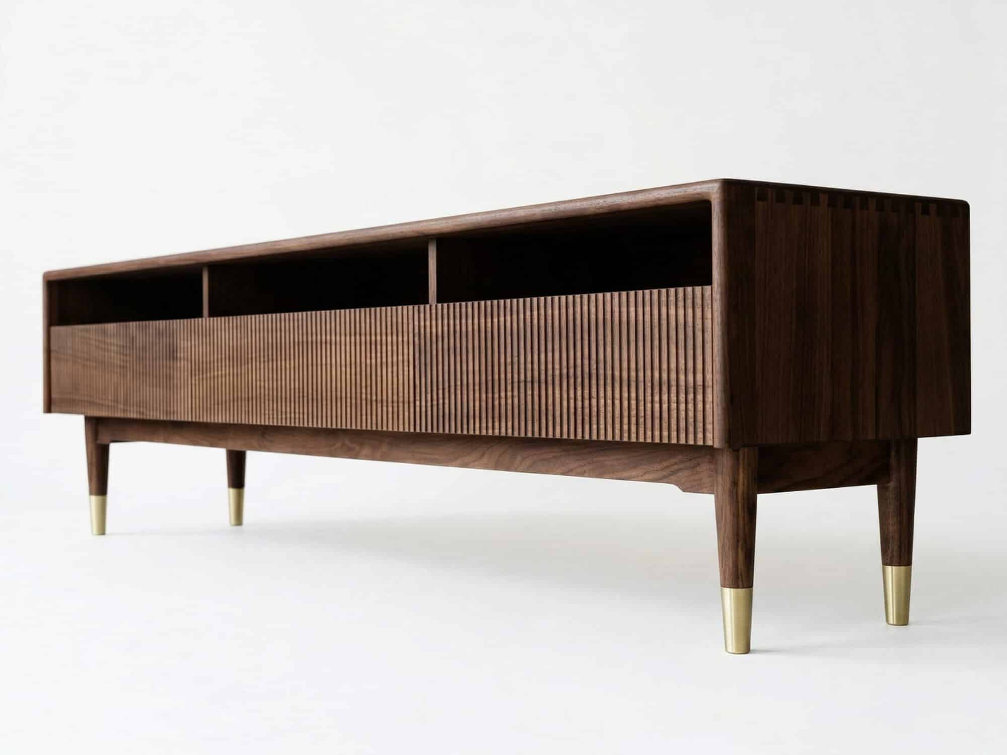 Scandinavian Brown Walnut Long TV Stand with Drawers - resized - 相册图 #1 Scandinavian Brown Walnut Long TV Stand with Drawers 相册图 #1 resized