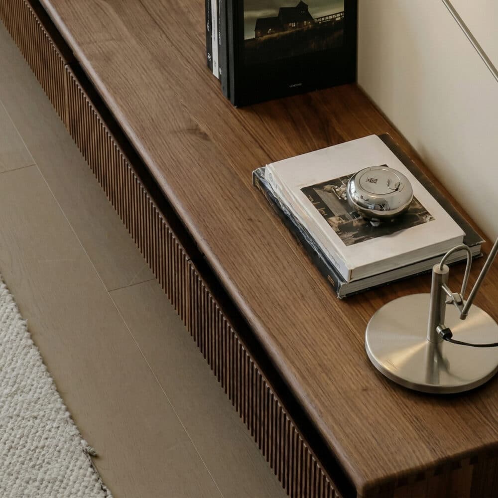 Scandinavian Brown Walnut Long TV Stand with Drawers - resized - 相册图 #3 Scandinavian Brown Walnut Long TV Stand with Drawers 相册图 #3 resized