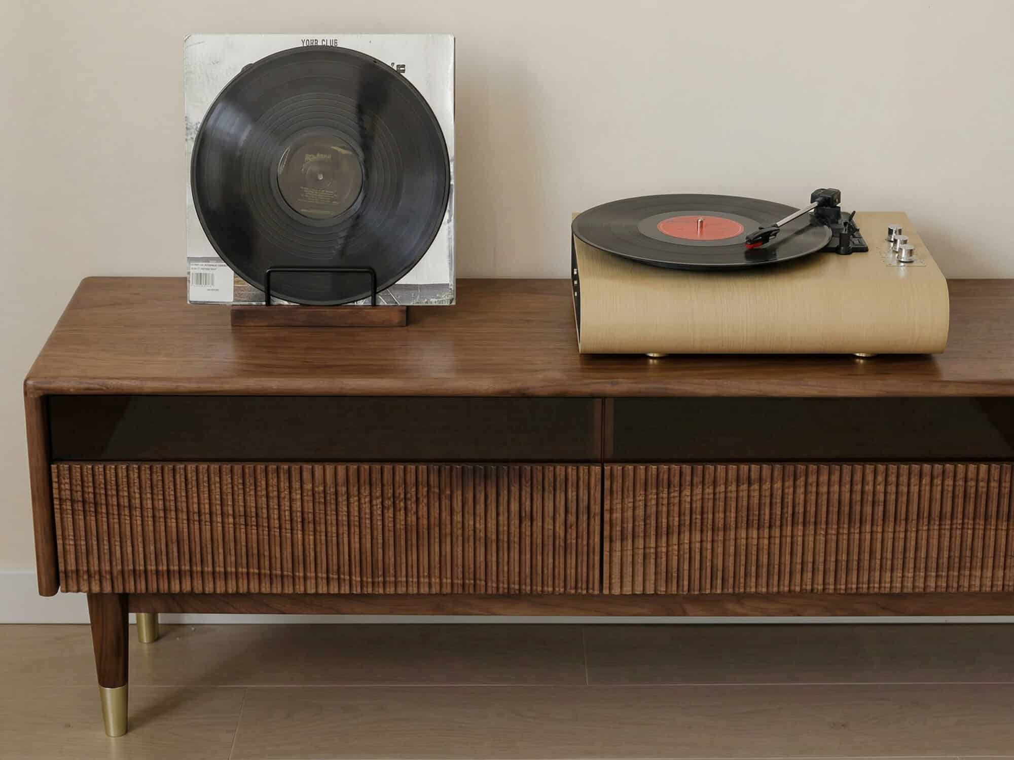 Scandinavian Brown Walnut Long TV Stand with Drawers - resized - 相册图 #5 Scandinavian Brown Walnut Long TV Stand with Drawers 相册图 #5 resized