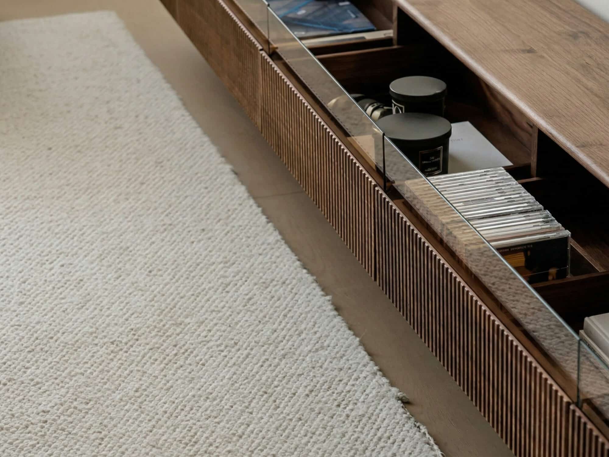 Scandinavian Brown Walnut Long TV Stand with Drawers - resized - 相册图 #9 Scandinavian Brown Walnut Long TV Stand with Drawers 相册图 #9 resized