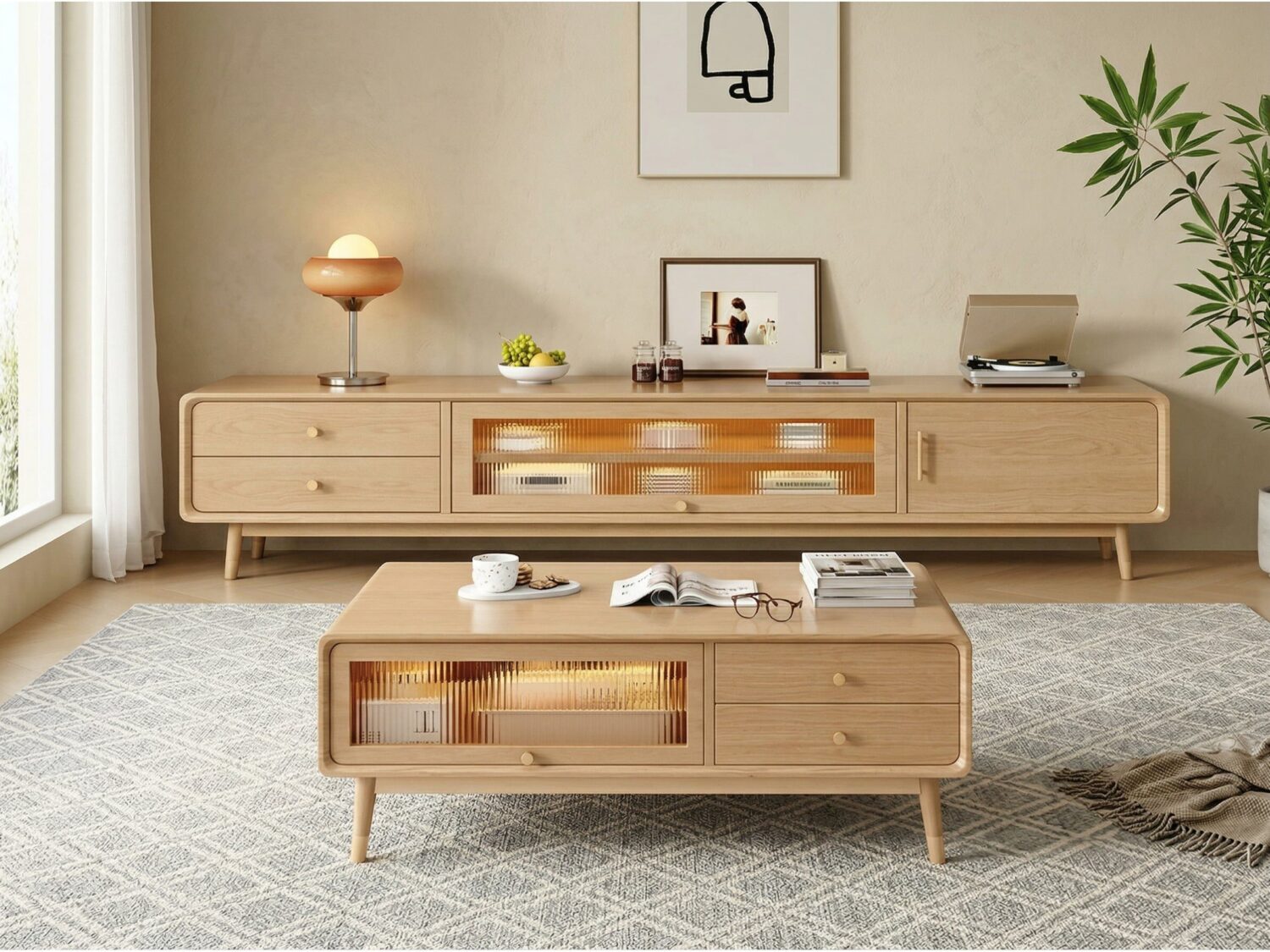 Scandinavian Natural Wood Cabinet Drawers Tv Stand 1