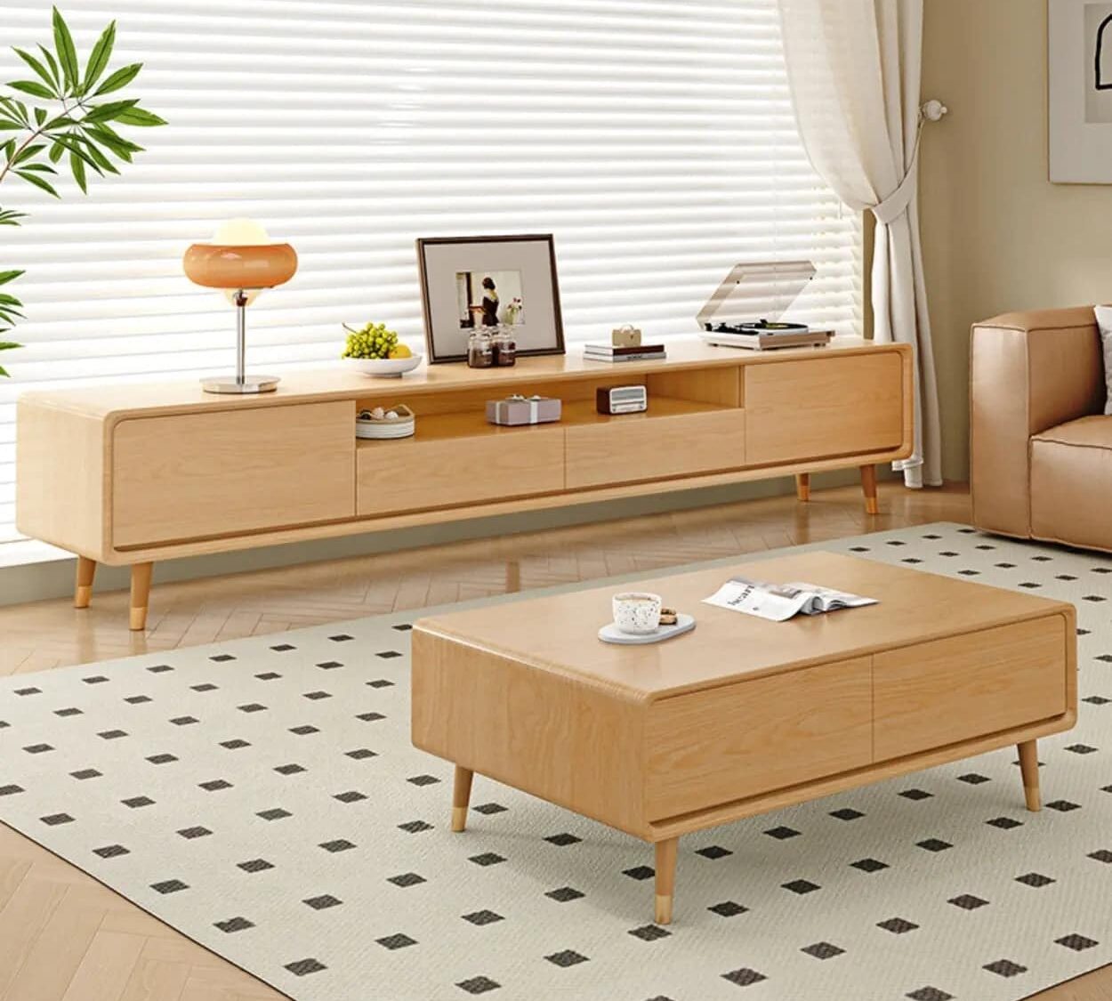 Scandinavian Natural Wood Cabinet Drawers Tv Stand 2