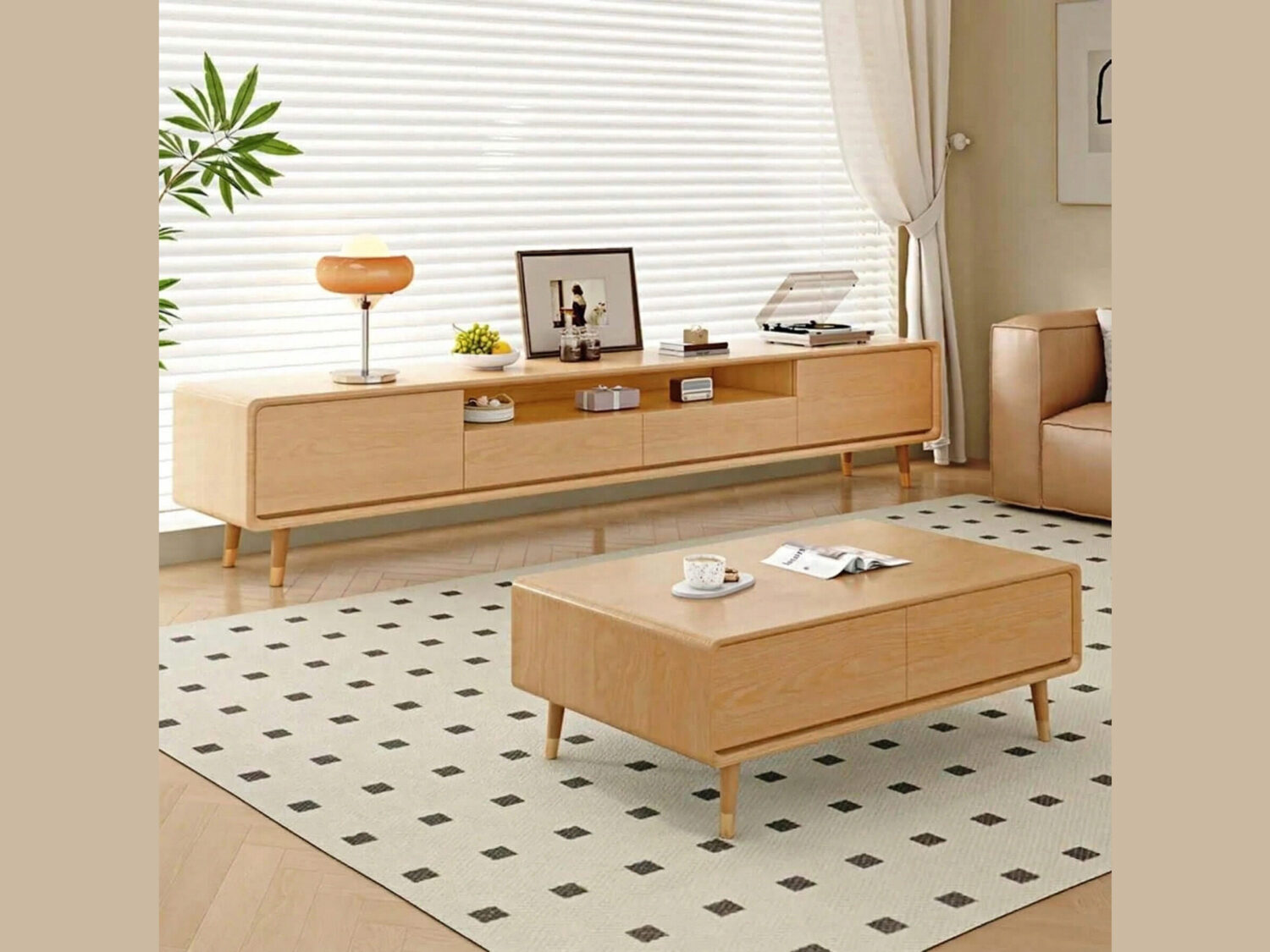 Scandinavian Natural Wood Cabinet Drawers Tv Stand 2