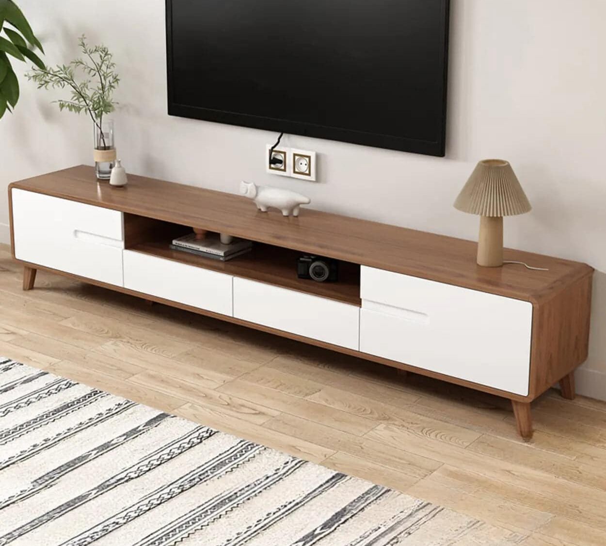 Scandinavian Walnut Wood Tv Stand With Cabinet Storage 2