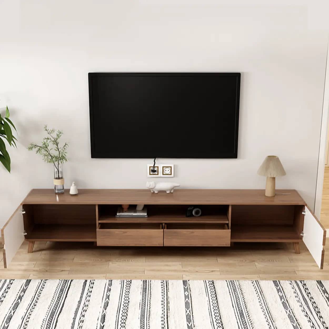 scandinavian-walnut-wood-tv-stand-with-cabinet-storage-4 Scandinavian Walnut Wood Tv Stand With Cabinet Storage 4