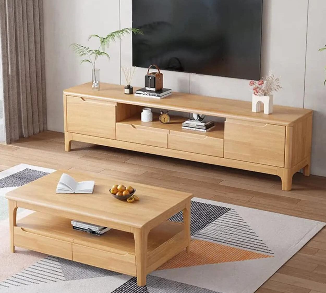 Scandinavian Wood Tv Stand With Storage Drawers 1