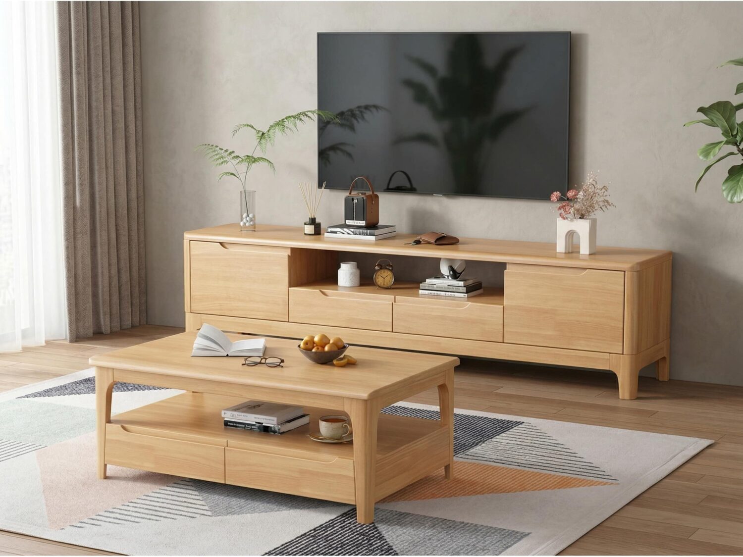 Scandinavian Wood Tv Stand With Storage Drawers 1