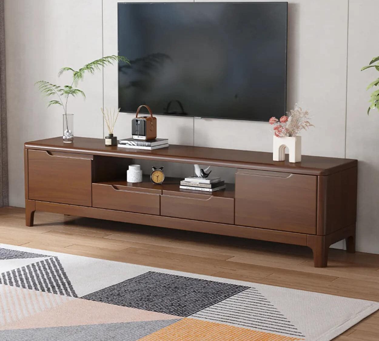 Scandinavian Wood Tv Stand With Storage Drawers 2