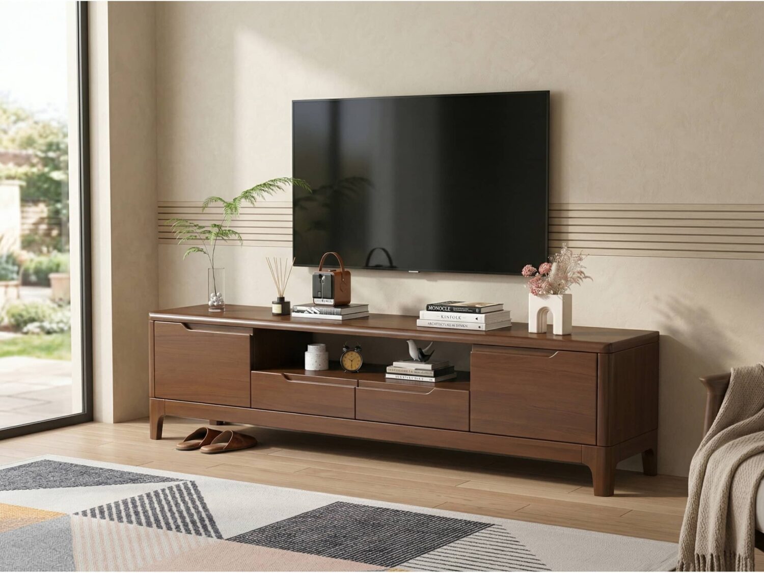 Scandinavian Wood Tv Stand With Storage Drawers 2