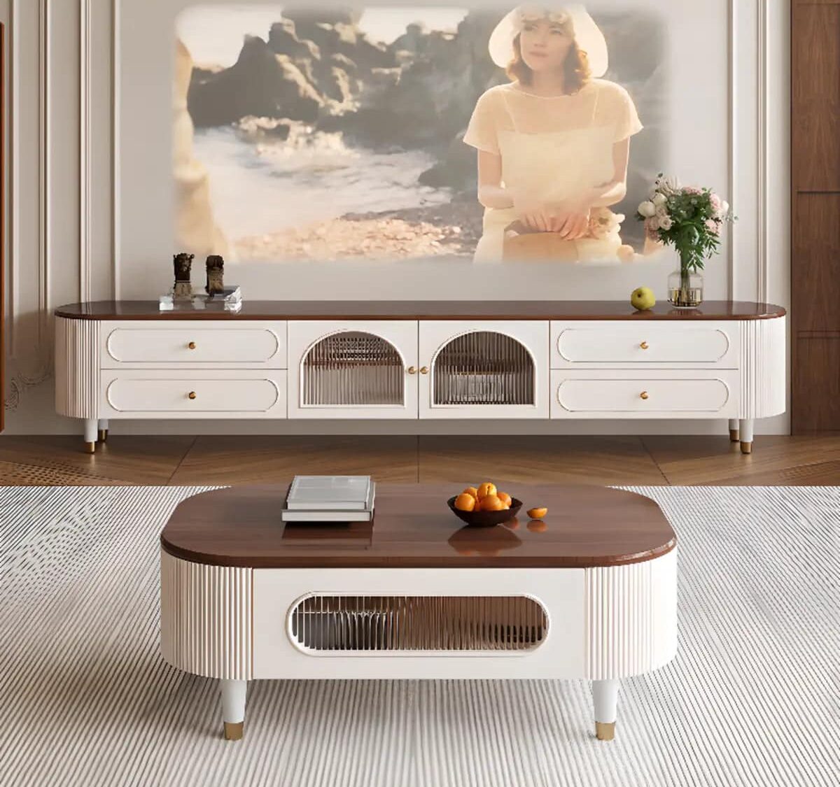 Scandinavian Wooden Tv Stand With Cabinet Drawers 1