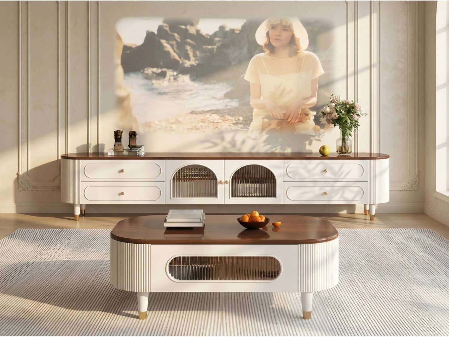 Scandinavian Wooden TV Stand with Cabinet Drawers 商品主图 scene