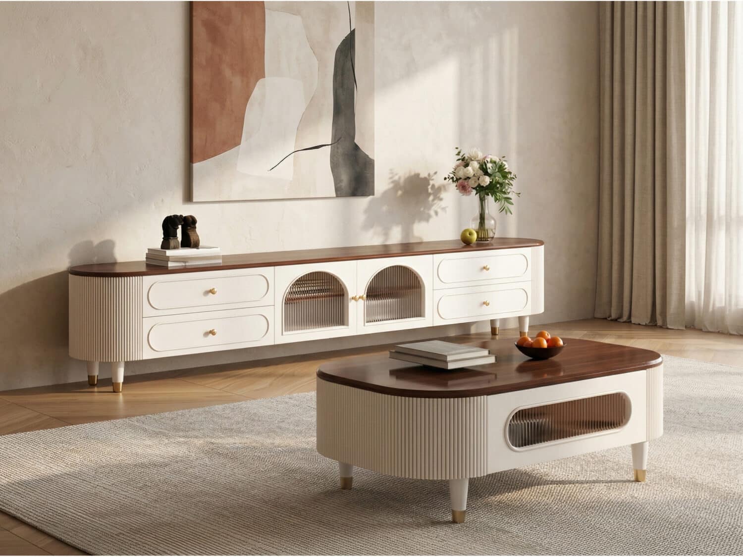 Scandinavian Wooden TV Stand with Cabinet Drawers 相册图 #2 scene