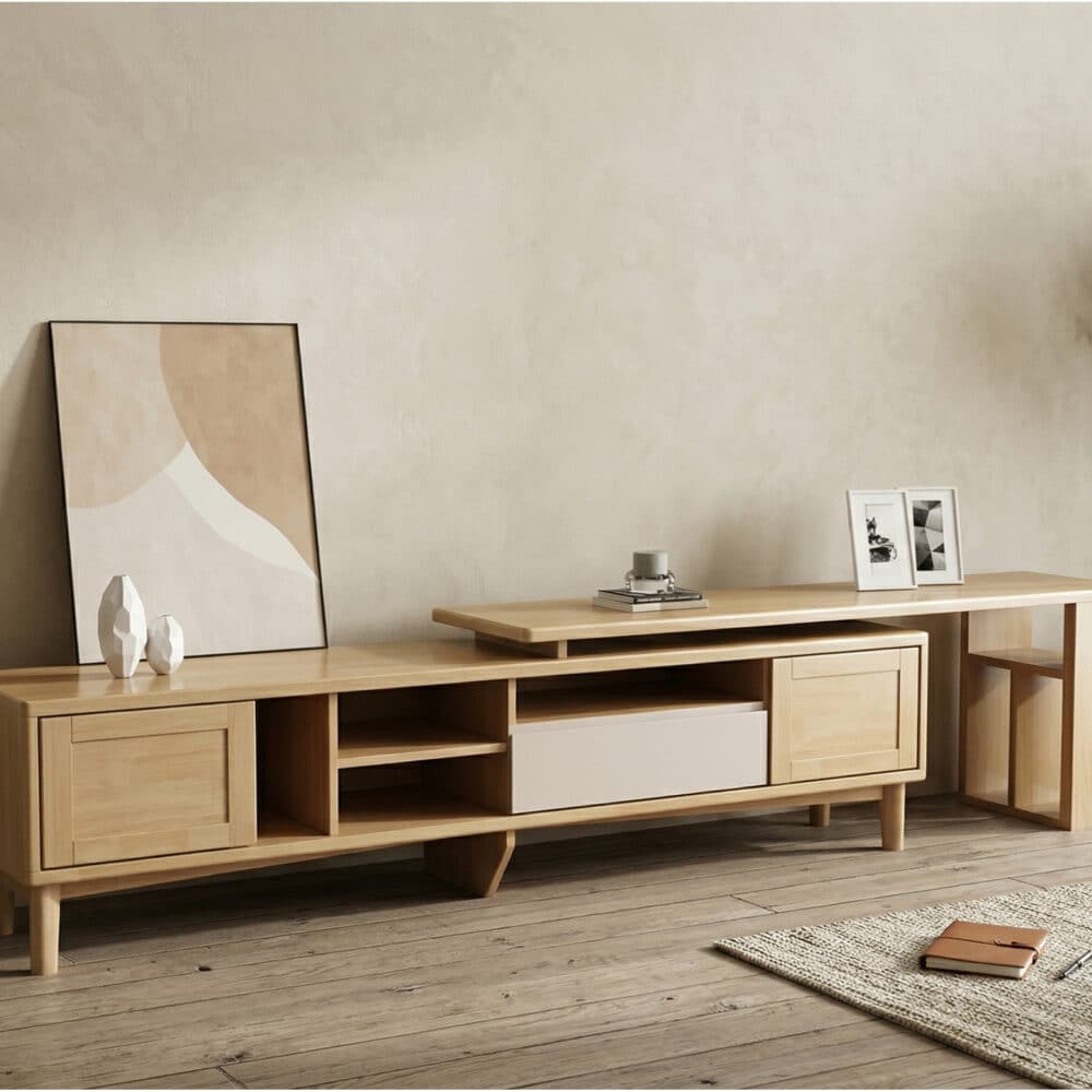 Simplistic Wood Color Open Storage Long TV Stand - scene - 商品主图 Simplistic Wood Color Open Storage Long TV Stand 商品主图 scene