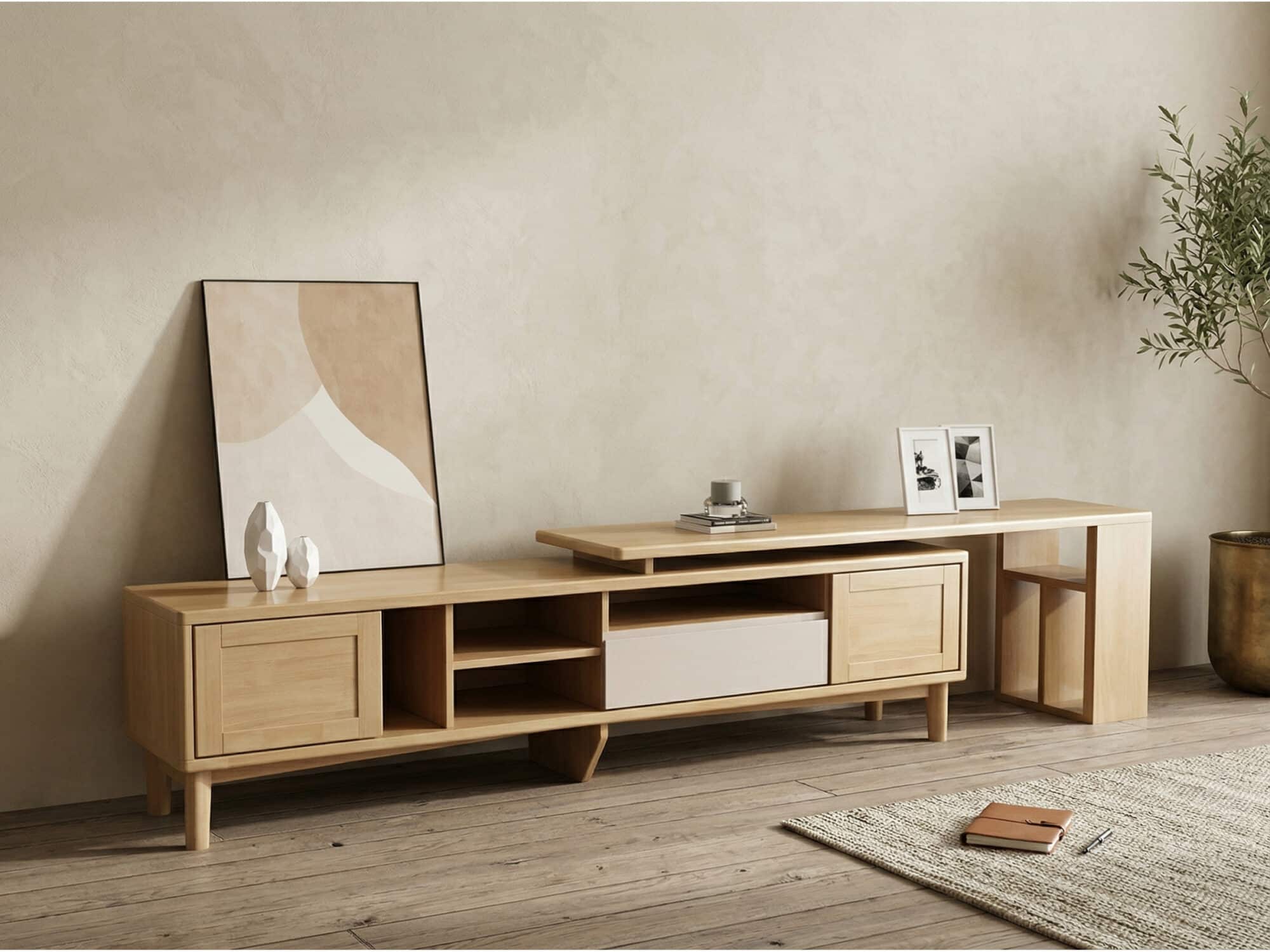 Simplistic Wood Color Open Storage Long TV Stand - scene - 商品主图 Simplistic Wood Color Open Storage Long TV Stand 商品主图 scene