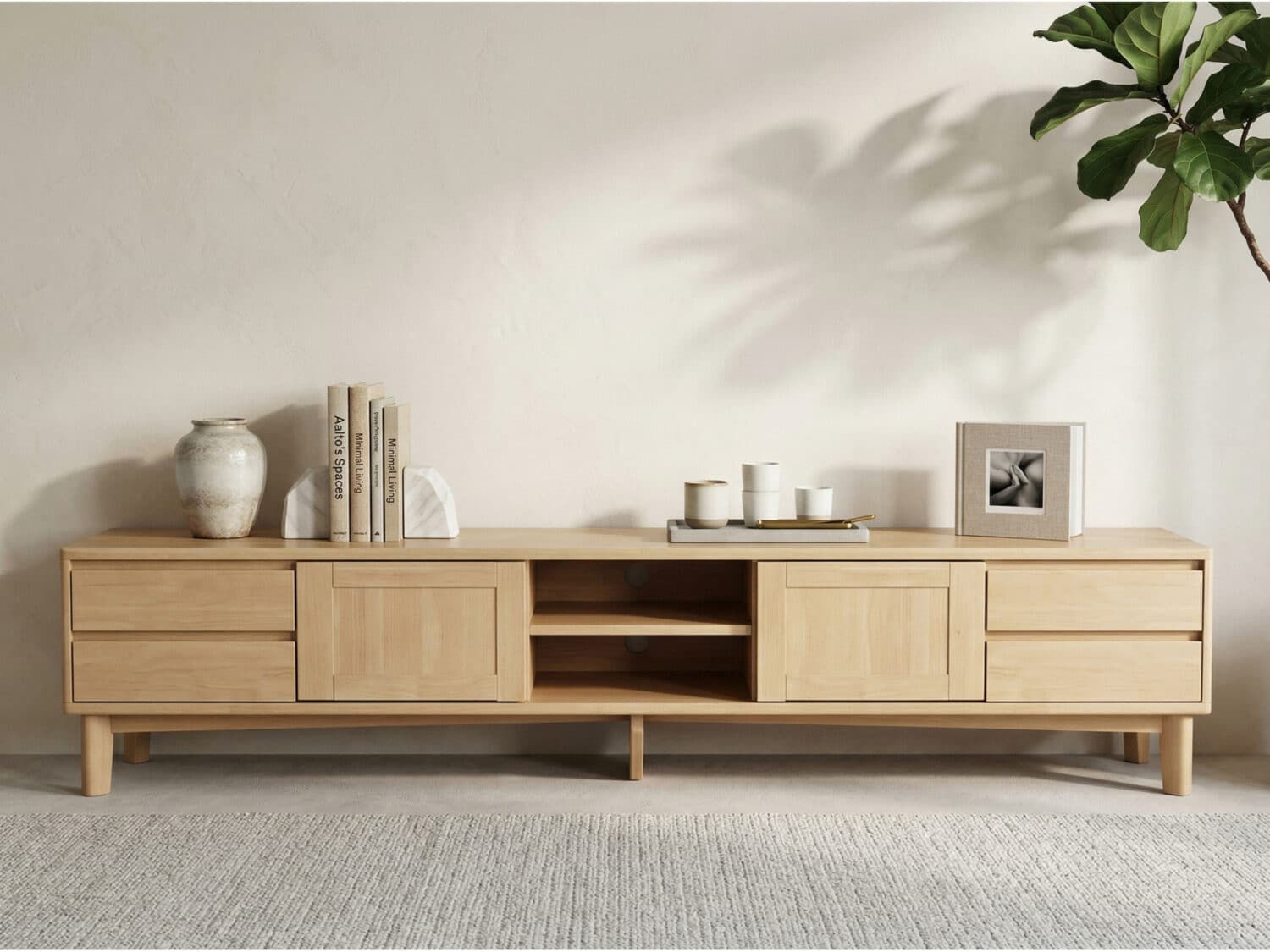 Simplistic Wood Color Open Storage Long TV Stand 相册图 #1 scene