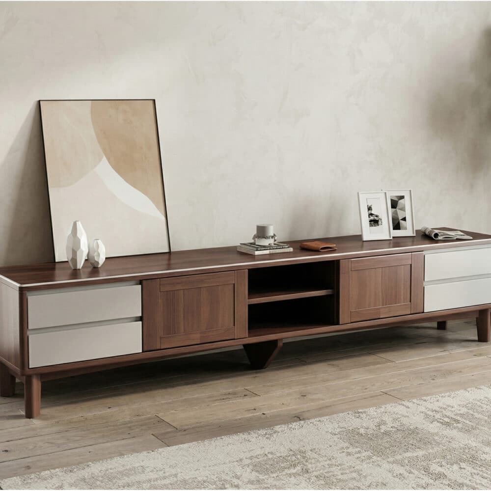 Simplistic Wood Color Open Storage Long TV Stand - scene - 相册图 #13 Simplistic Wood Color Open Storage Long TV Stand 相册图 #13 scene