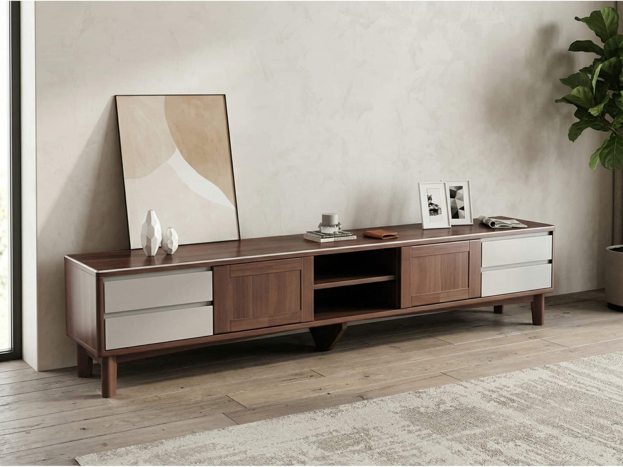 Simplistic Wood Color Open Storage Long TV Stand - scene - 相册图 #13 Simplistic Wood Color Open Storage Long TV Stand 相册图 #13 scene