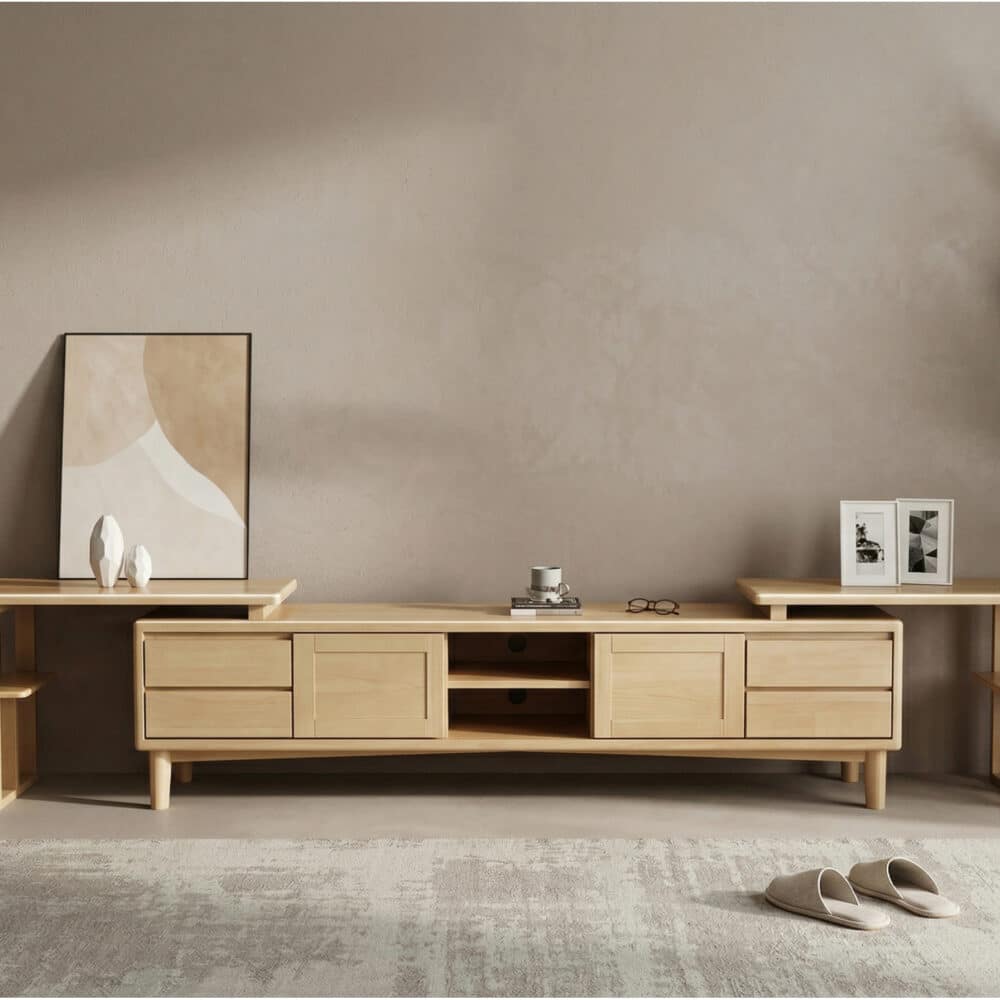 Simplistic Wood Color Open Storage Long TV Stand - scene - 相册图 #3 Simplistic Wood Color Open Storage Long TV Stand 相册图 #3 scene
