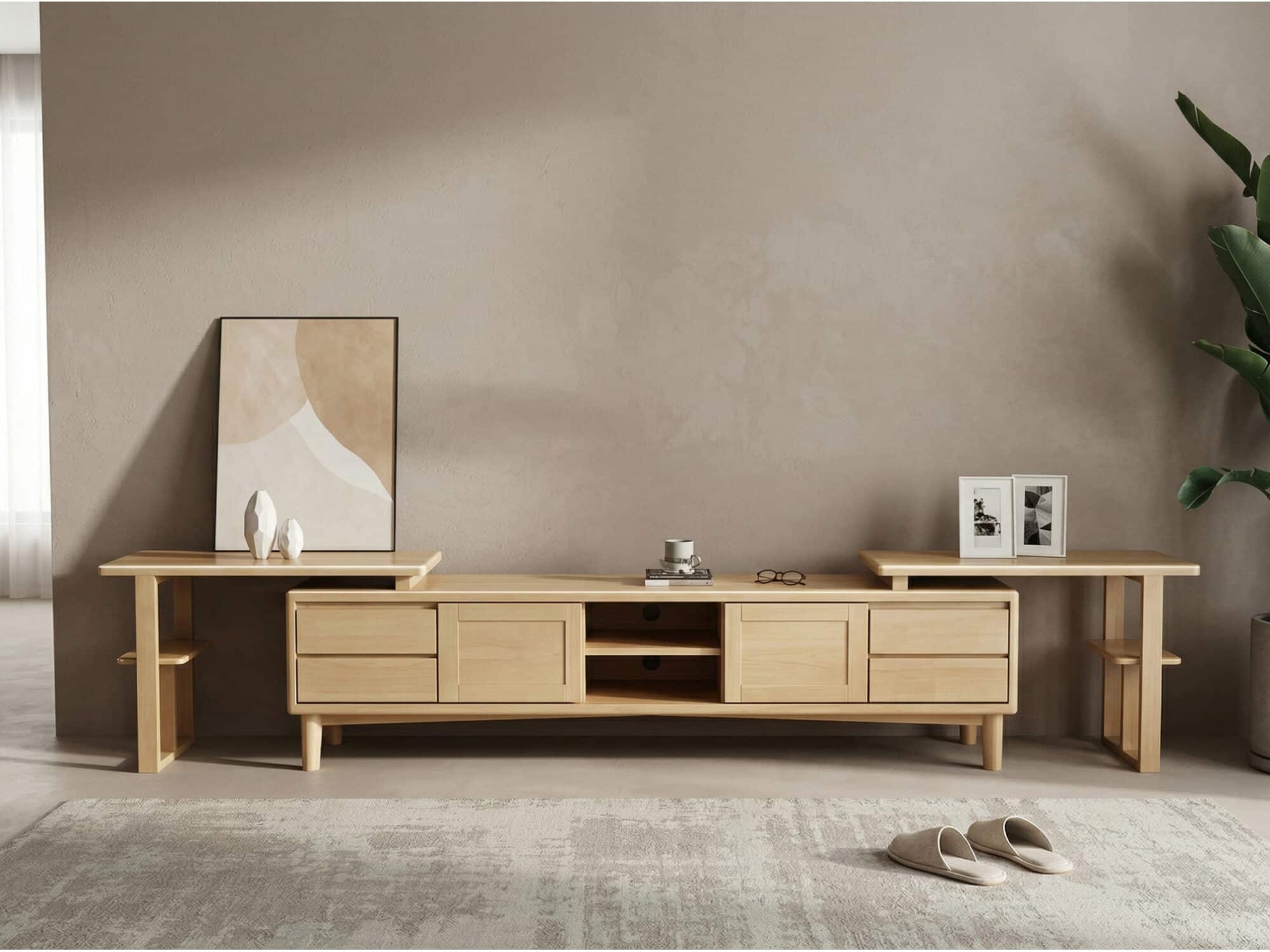 Simplistic Wood Color Open Storage Long TV Stand - scene - 相册图 #3 Simplistic Wood Color Open Storage Long TV Stand 相册图 #3 scene