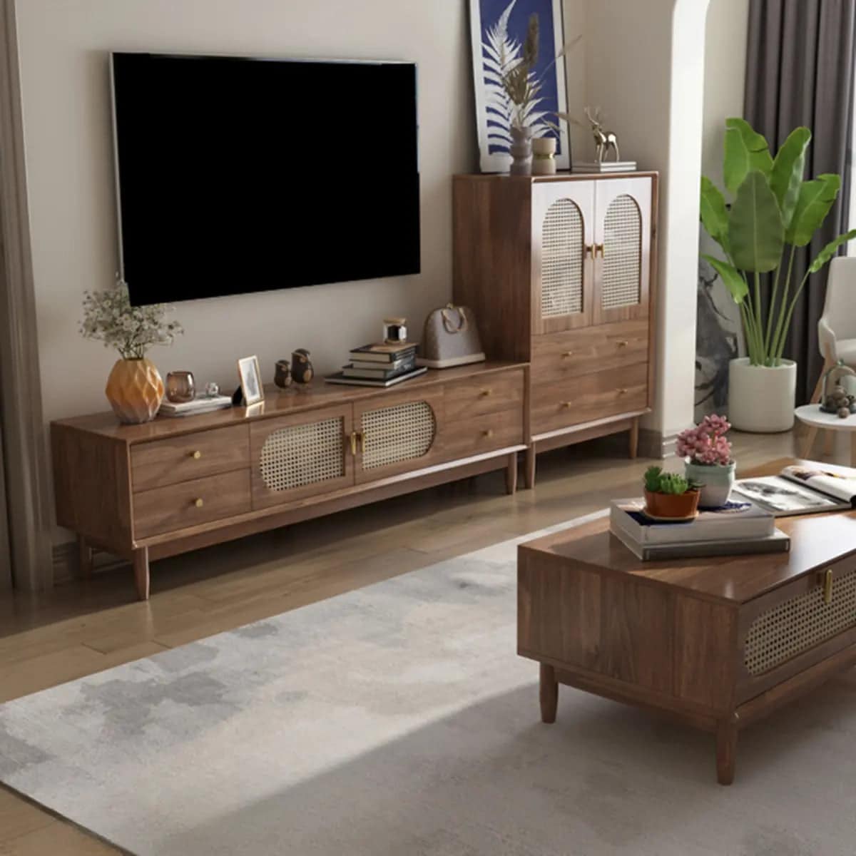 traditional-brown-rubberwood-ventilated-tv-stand-6 Traditional Brown Rubberwood Ventilated Tv Stand 6