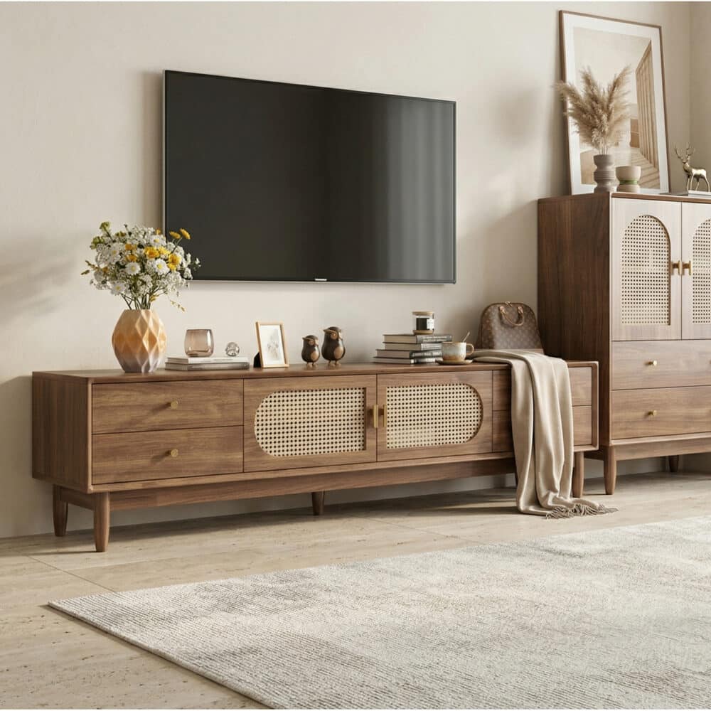 Traditional Brown Rubberwood Ventilated TV Stand - scene - 相册图 #2 Traditional Brown Rubberwood Ventilated TV Stand 相册图 #2 scene