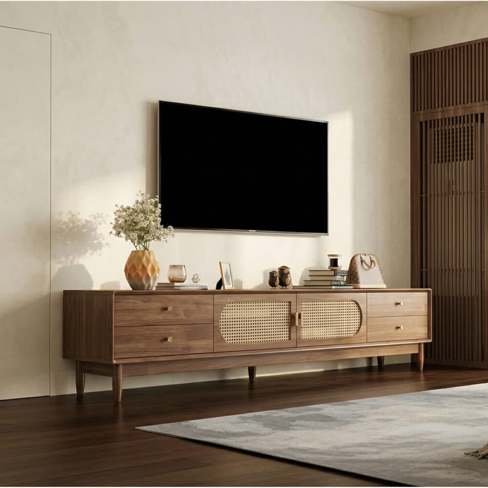 Traditional Brown Rubberwood Ventilated TV Stand - scene - 相册图 #6 Traditional Brown Rubberwood Ventilated TV Stand 相册图 #6 scene