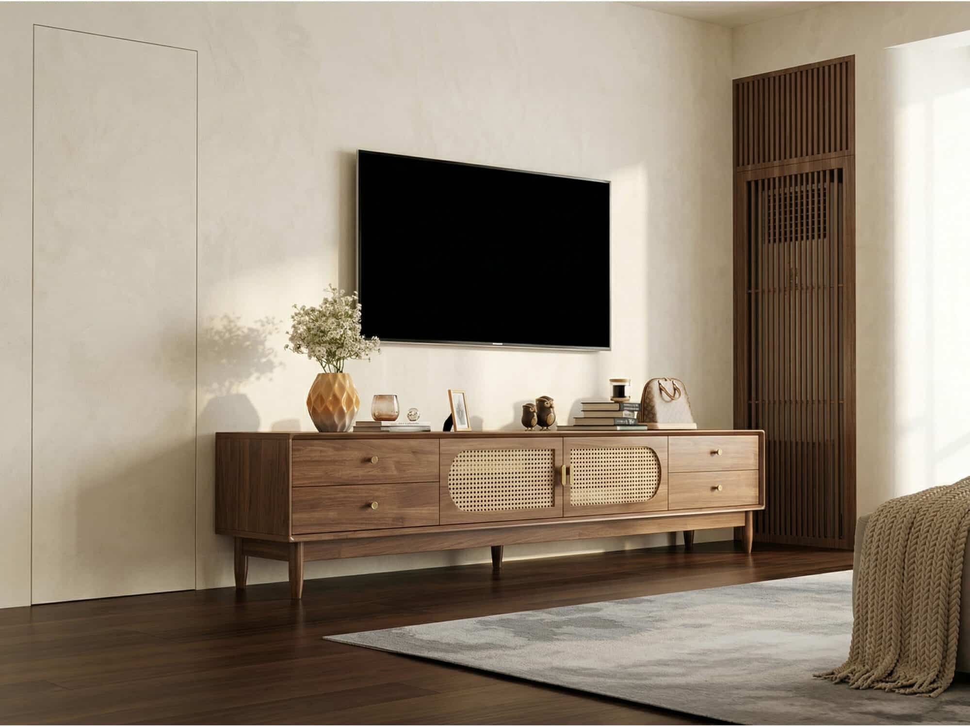 Traditional Brown Rubberwood Ventilated TV Stand - scene - 相册图 #6 Traditional Brown Rubberwood Ventilated TV Stand 相册图 #6 scene