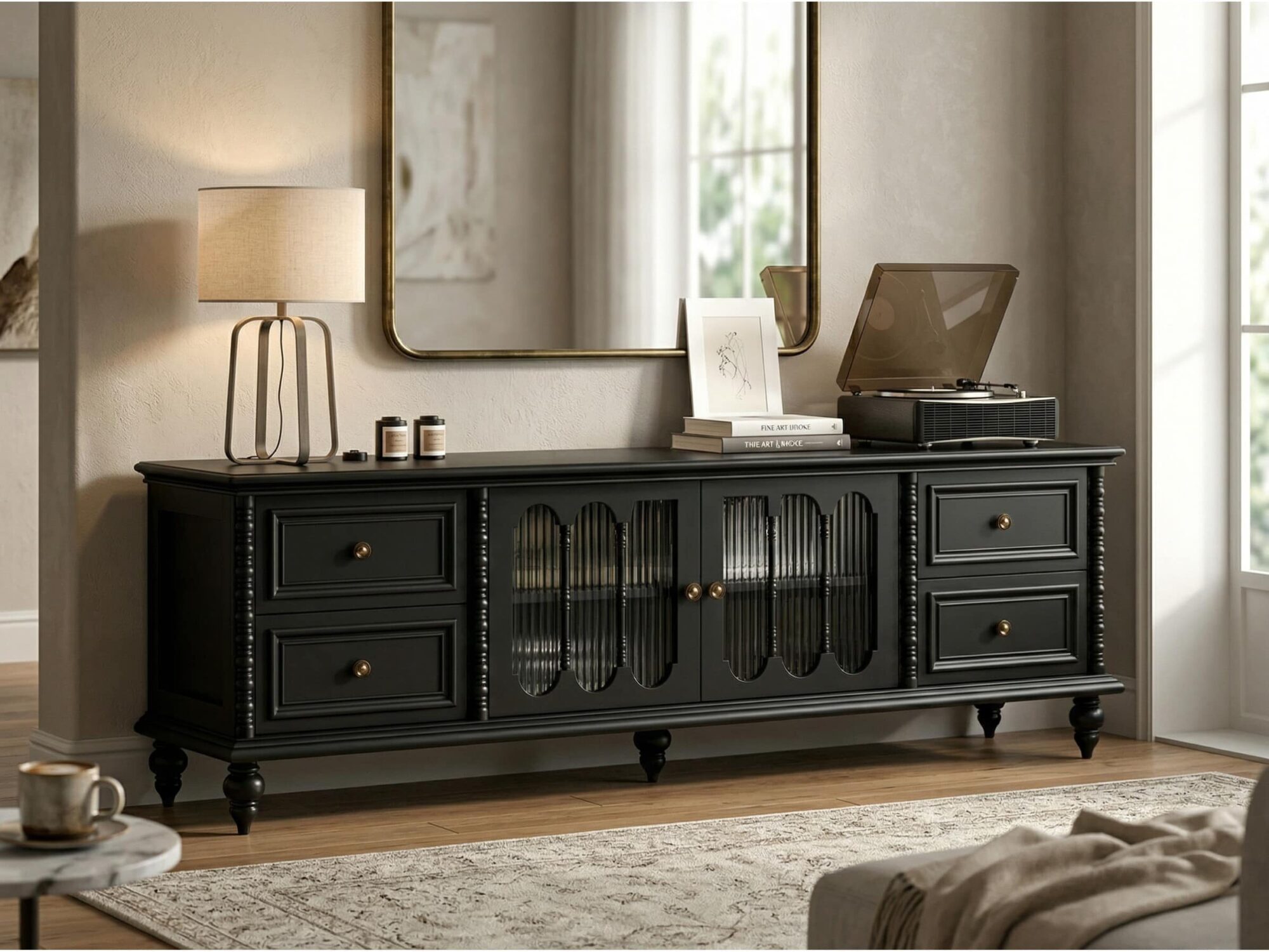 vintage-rectangle-elegant-black-tv-stand-with-cabinet-1 Vintage Rectangle Elegant Black Tv Stand With Cabinet 1