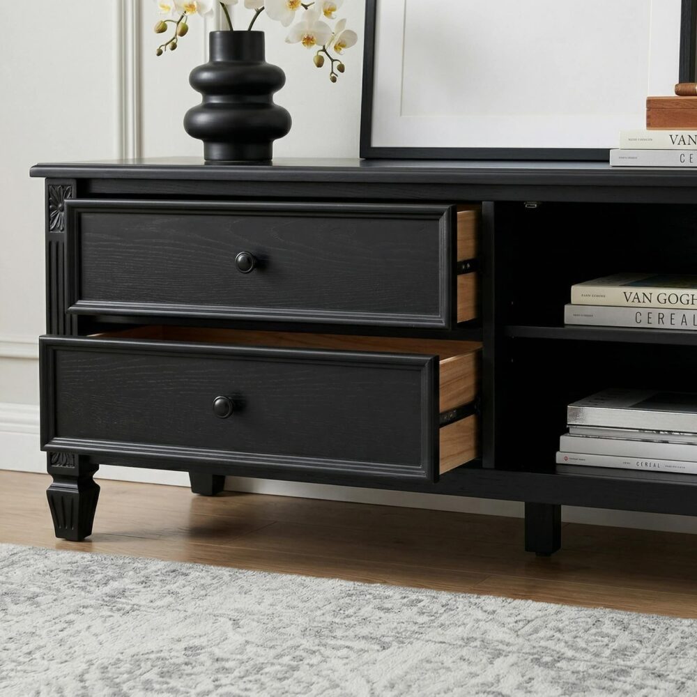 vintage-rectangle-elegant-black-tv-stand-with-cabinet-10 Vintage Rectangle Elegant Black Tv Stand With Cabinet 10