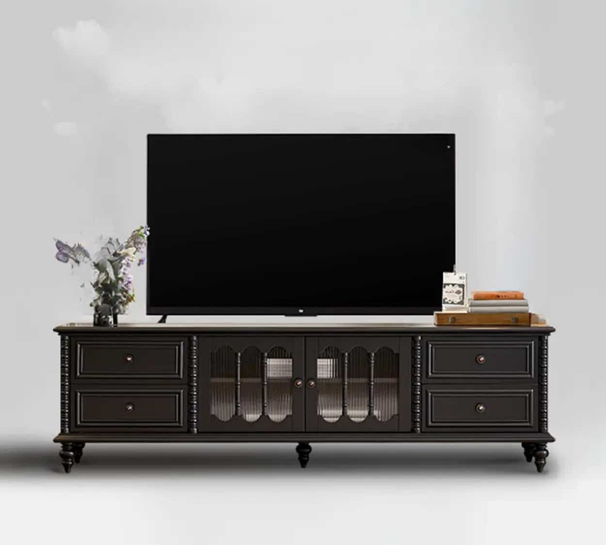 Vintage Rectangle Elegant Black Tv Stand With Cabinet 2