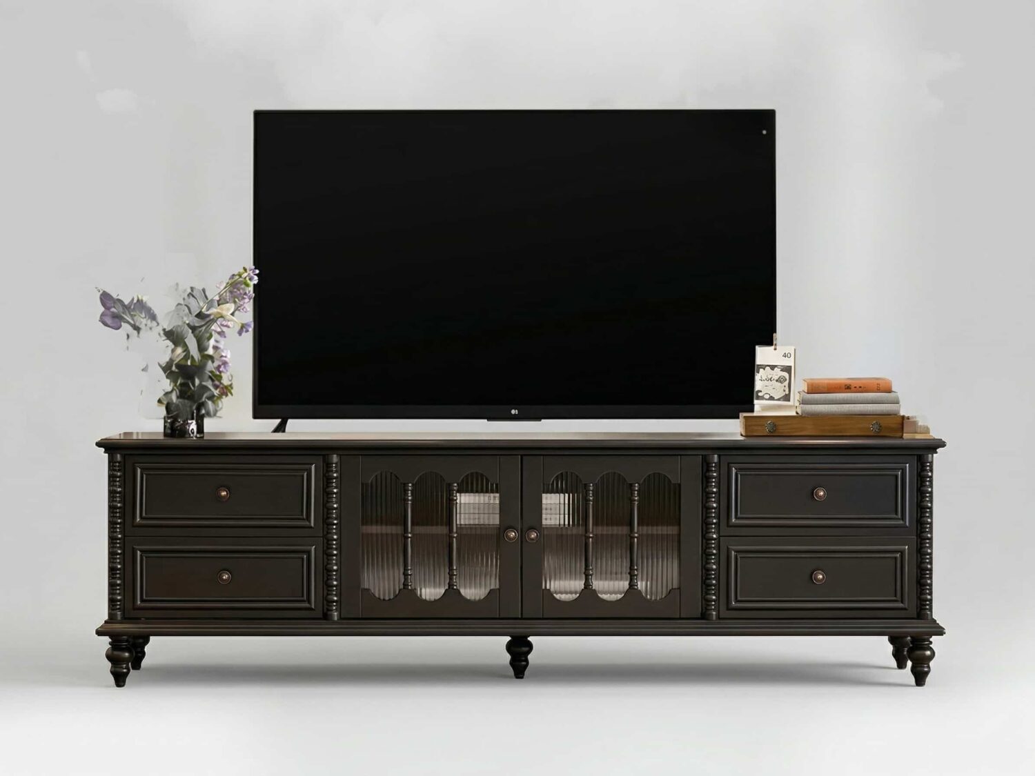 Vintage Rectangle Elegant Black Tv Stand With Cabinet 2
