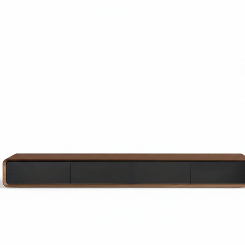 walnut-black-wooden-drawers-floating-mount-tv-stand-2 Walnut Black Wooden Drawers Floating Mount Tv Stand 2