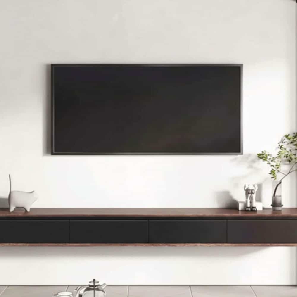 walnut-black-wooden-drawers-floating-mount-tv-stand-3 Walnut Black Wooden Drawers Floating Mount Tv Stand 3