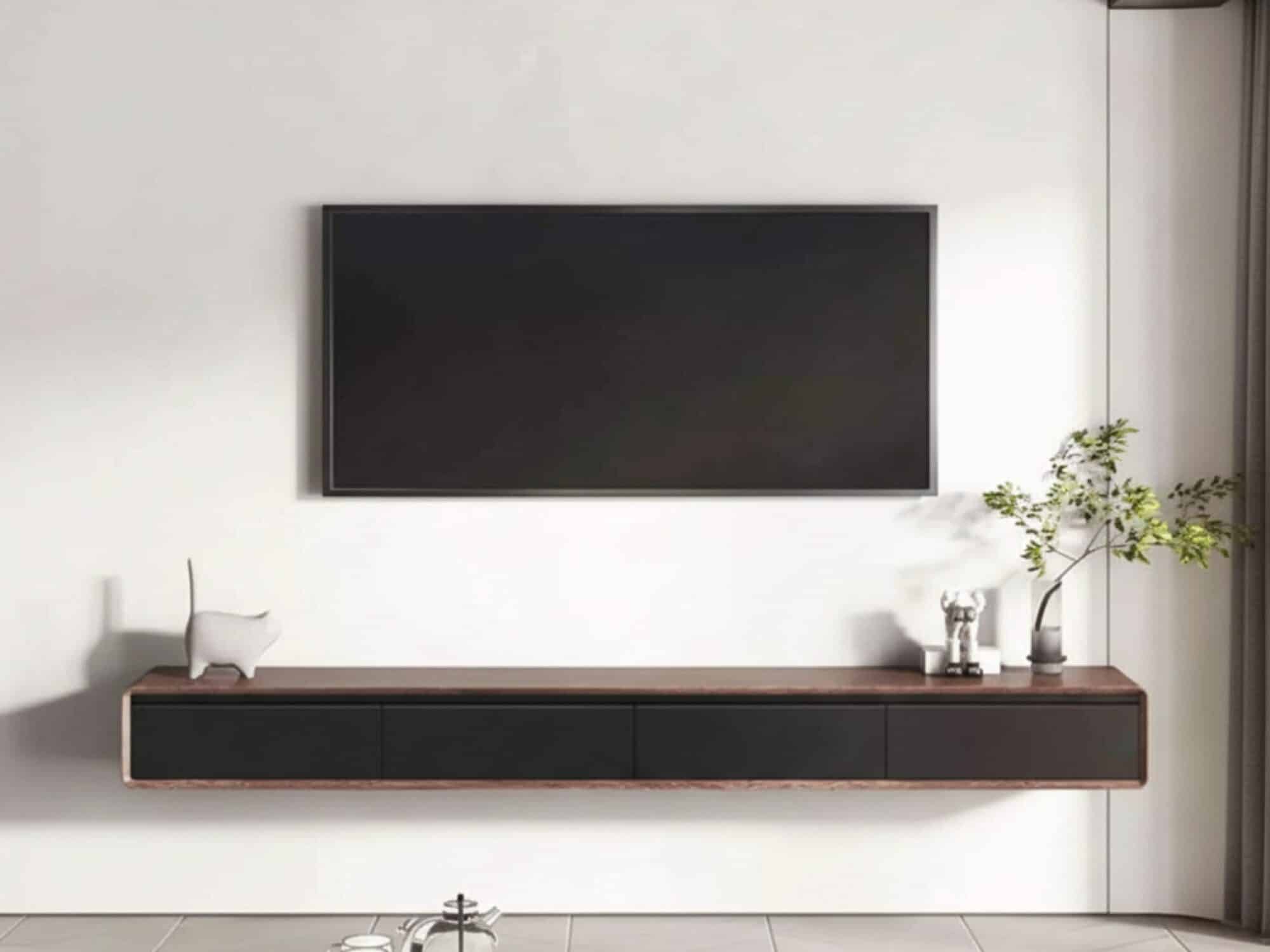 walnut-black-wooden-drawers-floating-mount-tv-stand-3 Walnut Black Wooden Drawers Floating Mount Tv Stand 3